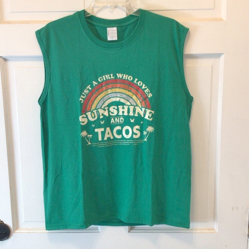 Womens Fashion Green Rainbow Girl Who Loves Sunshine & Tacos Tank Top XL - Picture 4 of 9